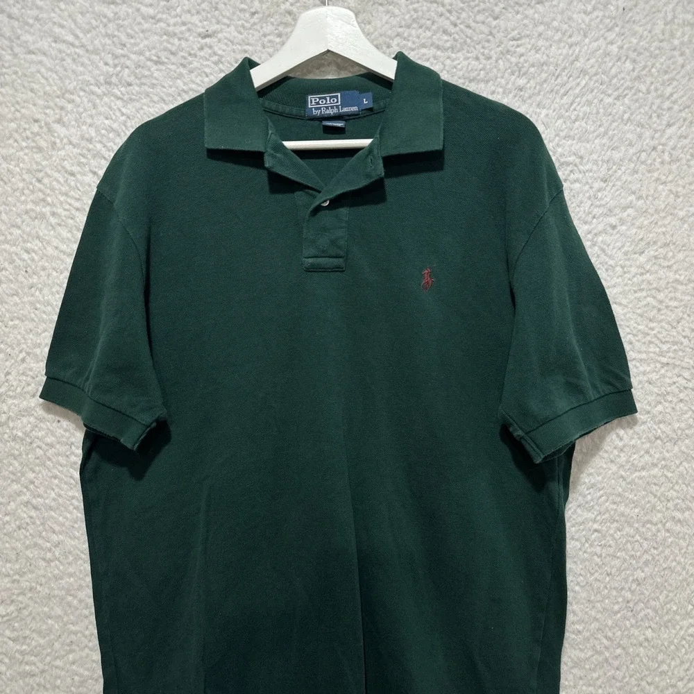 Vintage Ralph Lauren Polo Shirt‎ Men's Size Large Green Short Sleeve Cotton Pony